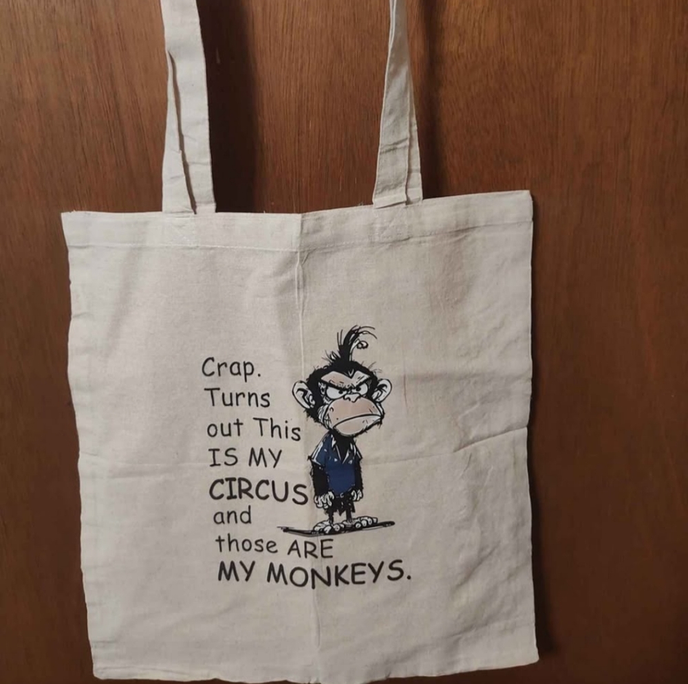 NWOT. Canvas Lightweight Tote Bag with Monkey Print